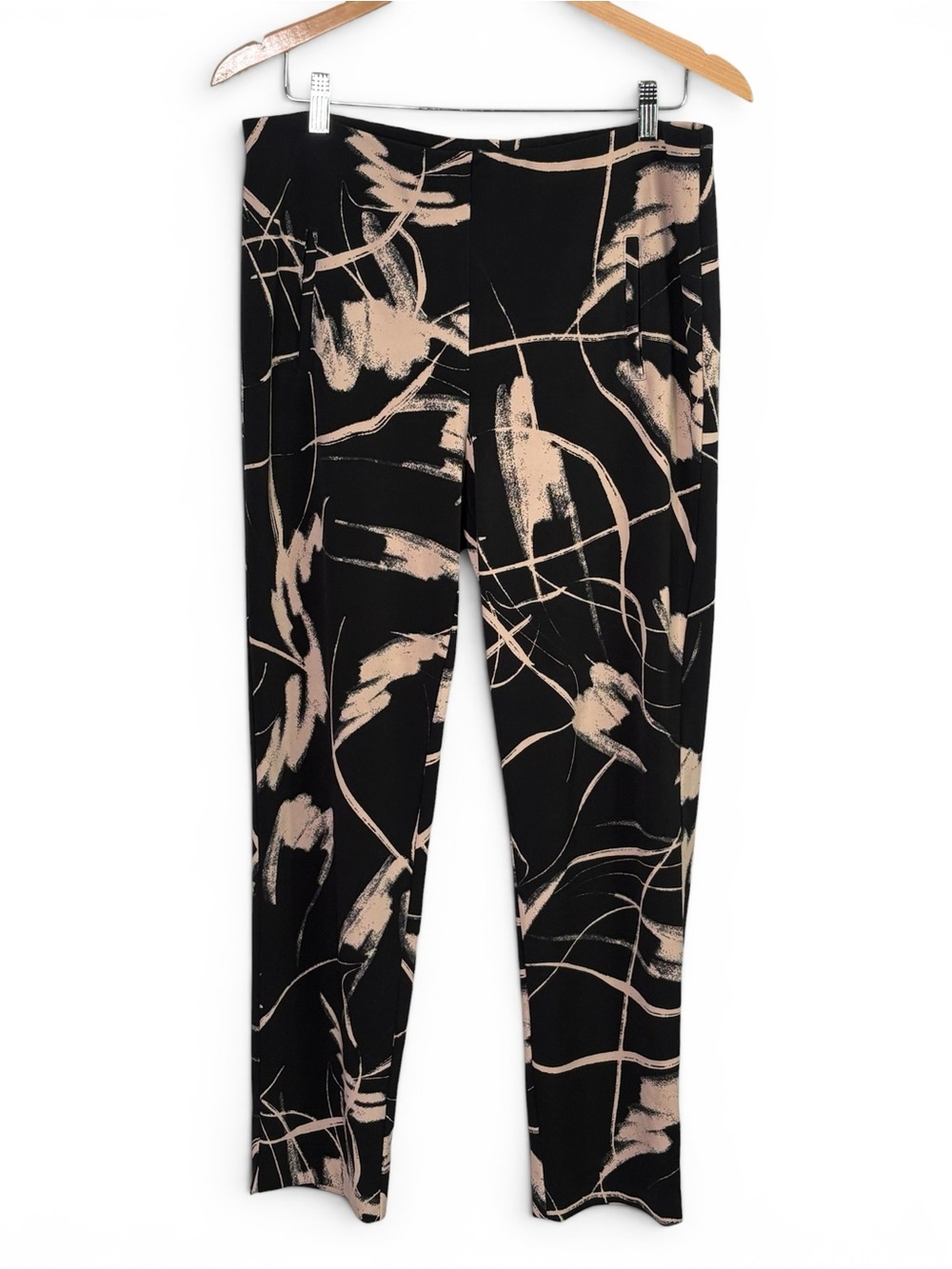 Joseph Ribkoff Abstract Brushstroke Cropped Pants Black Sand 14 Pull On Elastic - Picture 3 of 10